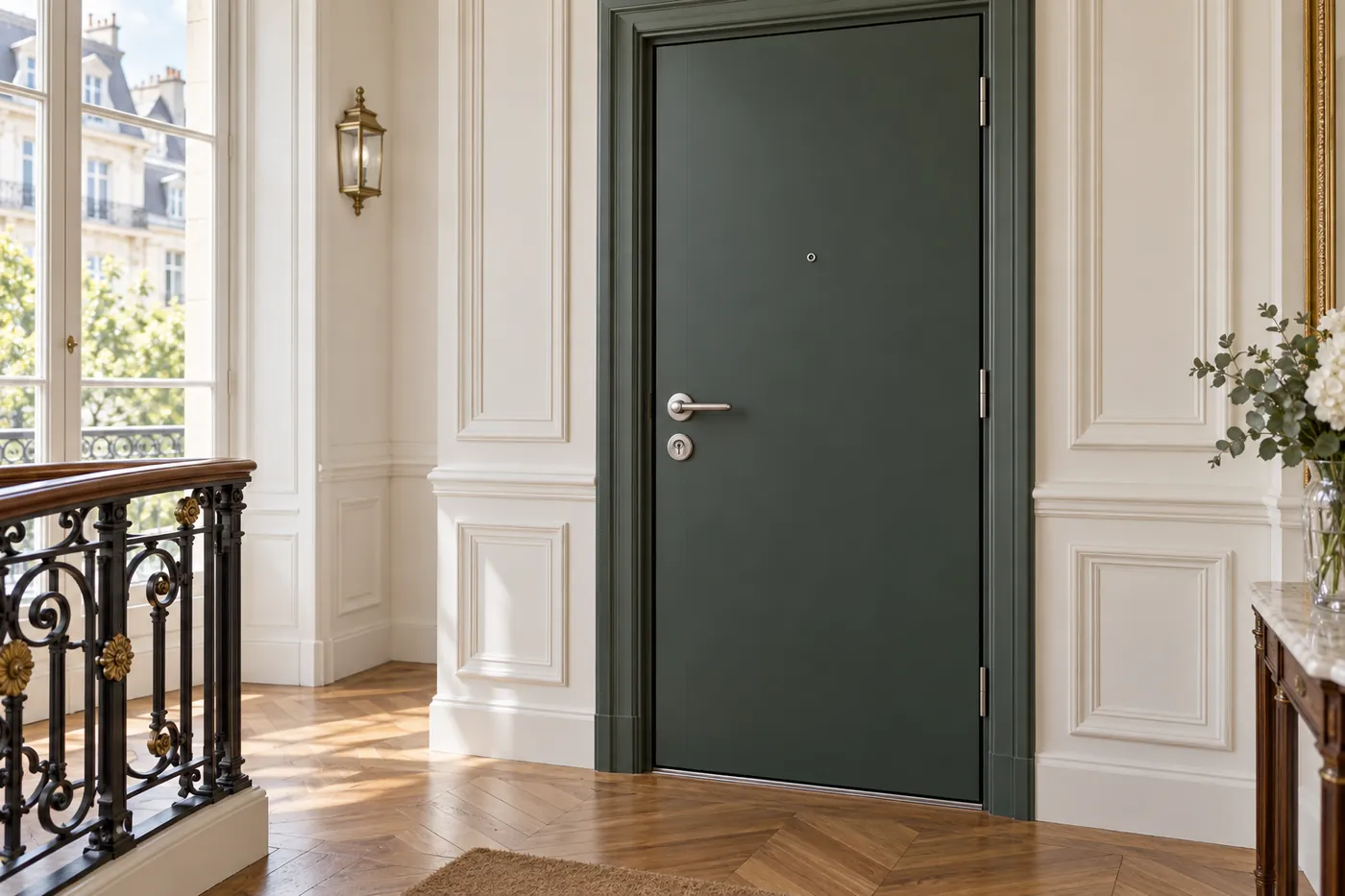 Porte blindée posée sur un palier d'immeuble à Versailles
