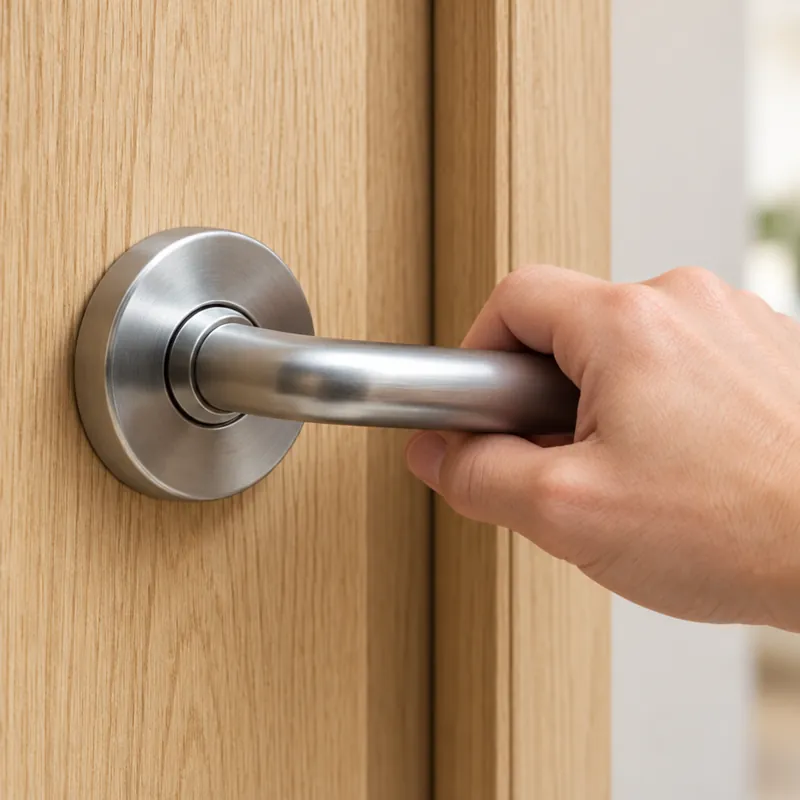 Main sur la poignée d'une porte d'appartement claquée à Versailles