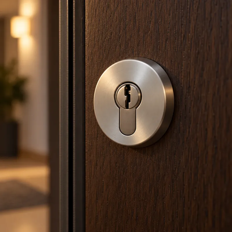 Entrée de serrure d'une porte d'appartement le soir